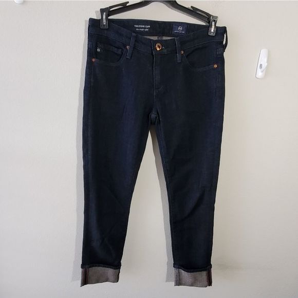 AG Jeans x Anthropologie The Stevie Cuff Dark Wash Denim Cropped Jeans size 25 - Picture 3 of 7
